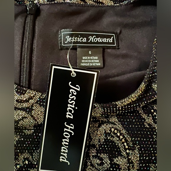 Jessica Howard Stretch Knit Silver Lurex Damask Design dress S/M - Picture 7 of 8